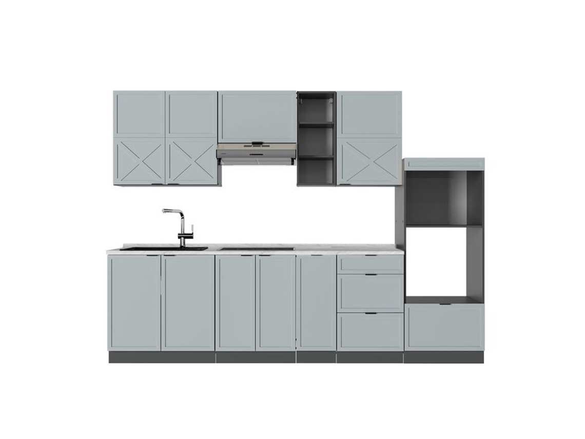 Cuisine Fame Line, 280cm, Pt Mármore, Azul Claro Cinza/anthracite, Antracite, Vicco