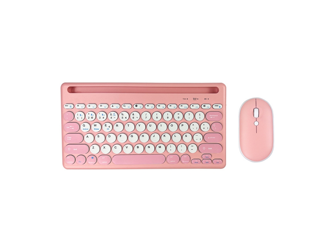 Teclado Eifson Sem Fio Com Mouse Bluetooth Suporta 4 Dispositivos - Layout Em Inglês - Rosa