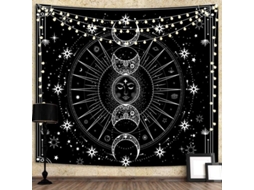 Tapiz De Parede Sol Lua Estrelas Espaço Psicodélico Branco E Preto Para Decoração