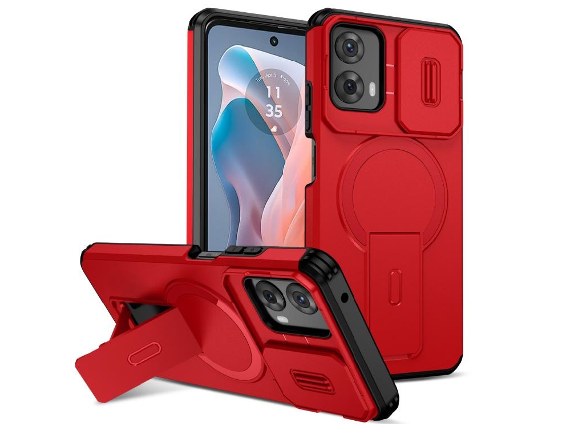 Capa Para Telemóvel Zruxe Compativel Com Motorola Moto G 5g / G Play 5g 2024 (suporte Magsafe - Proteção Deslizante - Vermelha)