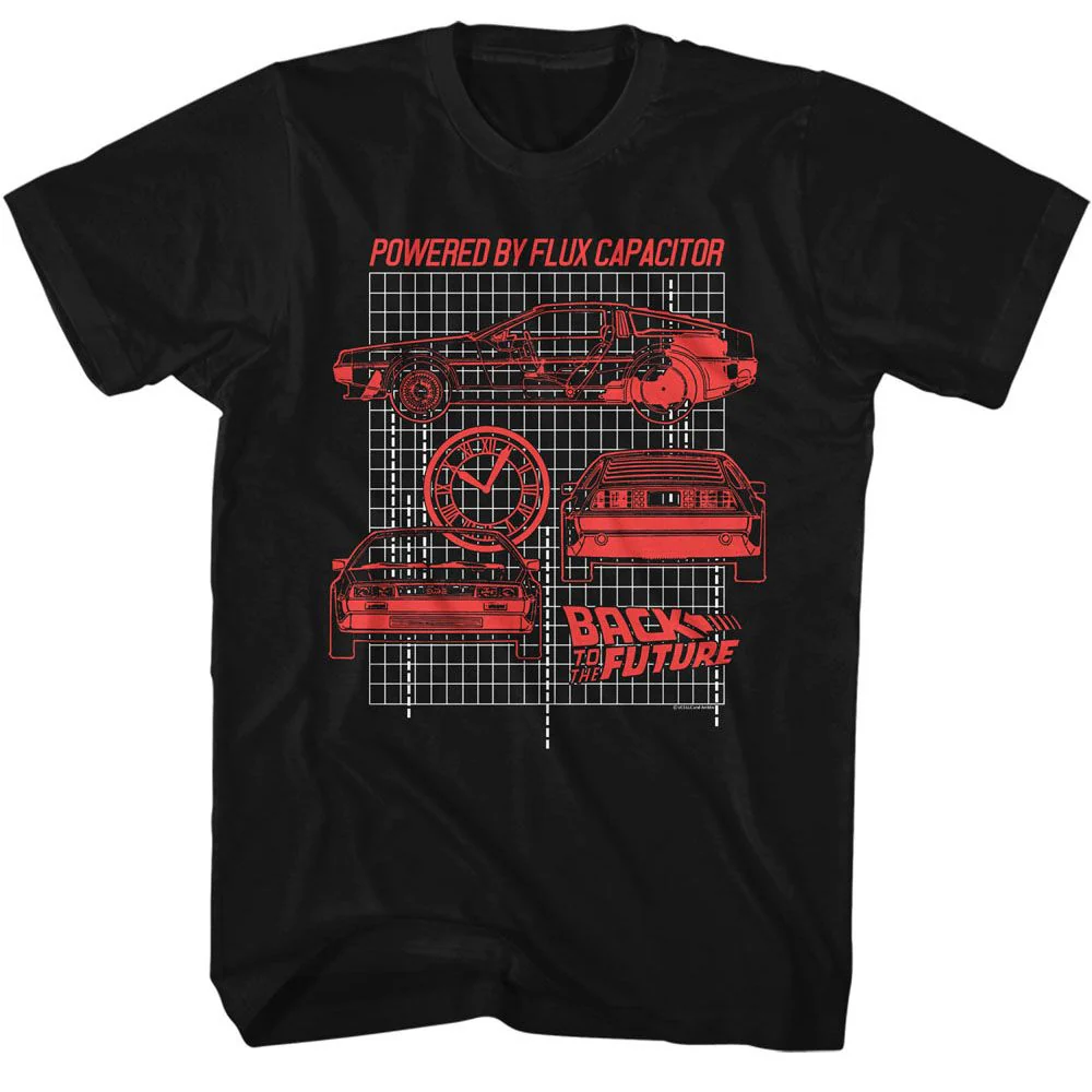 Unisex Adult T-shirt Rockinstone Back To The Future Movie Blueprints Black Sizem