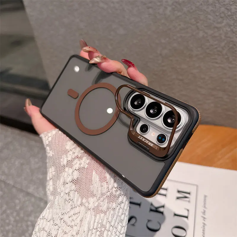 Capa Transparente Com Suporte Magnético Para Samsung (galaxy S23 Dourado)