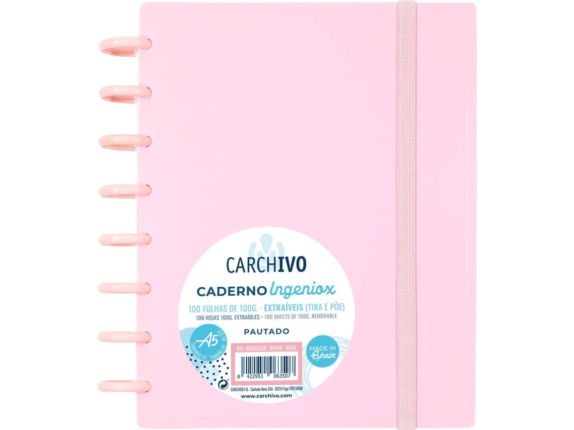 Caderno INGENIOX Rosa (A5 - Pautado - 100 Folhas)