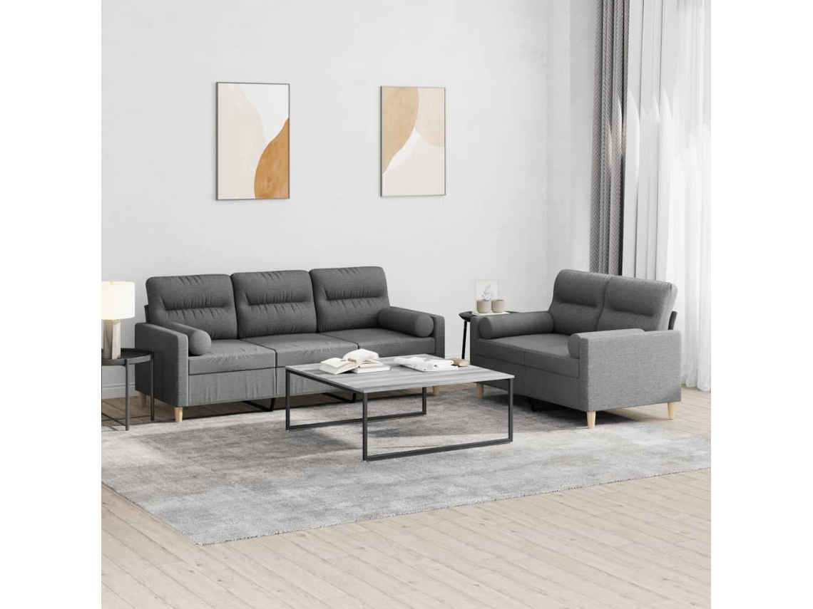 Vidaxl 2 Pcs Conjunto de Sofás com Almofadas Tecido Cinzento escuro