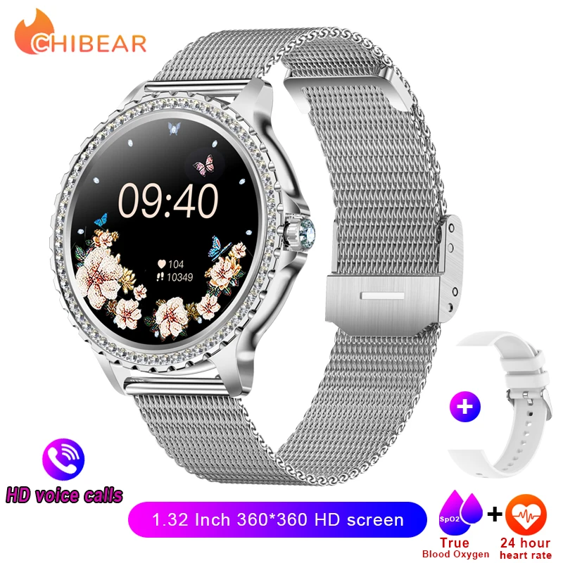 Smartwatch, Tela Amoled Hd de 1,32 Polegadas com Resolução de 360*360. MDUG (pulseira de Malha Prateada)