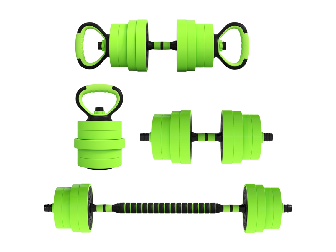 Halteres 30 kg, 4 em 1, com kettlebell e barra, Verde | S/MARCA