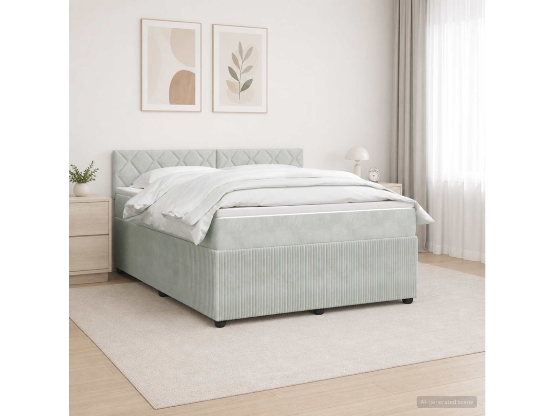 Vidaxl Cama Box Spring Com Colchão Cinzento-claro 140 X 200 Cm Veludo