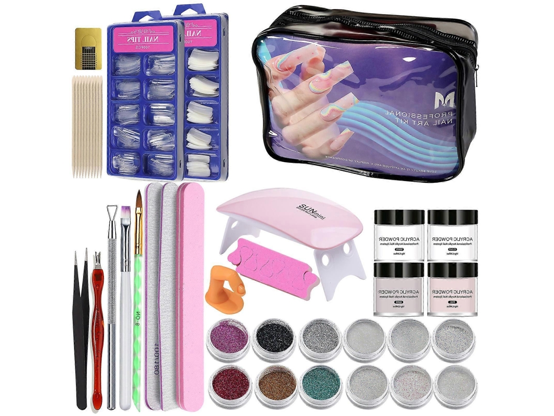Acrylic Nail Set Professional Tools Dried Lamp 6w Powder Brush Beginners False For Salon Or Home Us e Multicolor GOKOCO