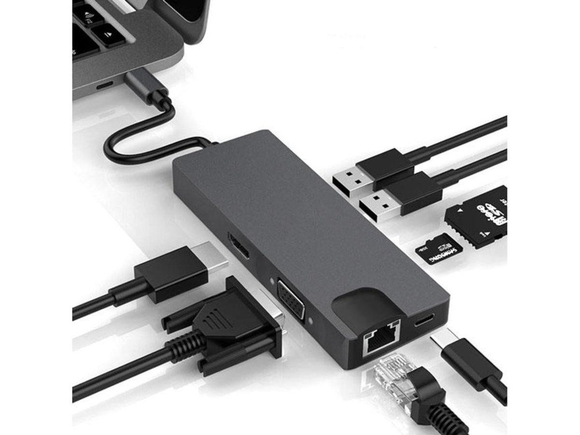 Lurelia Dock Usb-c 8 Em 1 Com 4k, 1080p, Hdmi, Vga, Ethernet Gigabit, Usb 3.0, Sd/tf, Pd Para Portátil Compacto