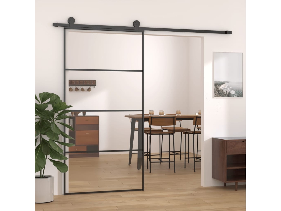 Vidaxl Porta De Correr 102,5x205 Cm Alumínio E Vidro Esg Preto