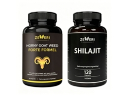 Suplemento Diário Masculino Kit Duplo Shilajit e Horny Goat Weed Fórmula Vegan para Uso Diário ZEVERI