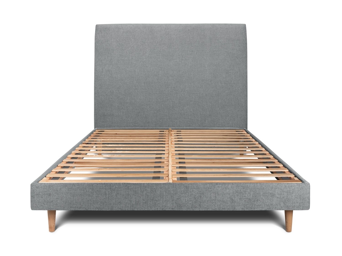 Cama com Cabeceira Estofada SOMMEIL_DE_PLOMB Tecido Cinzento (150x190cm)