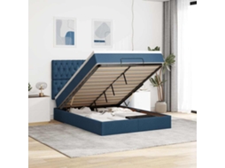 Vidaxl Estrutura De Cama Otomana Com Colchão 140x190cm Tecido Azul