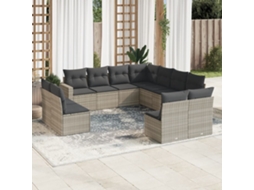 Vidaxl 11 Pcs Conjunto Sofás De Jardim C/ Almofadões Vime Pe Cinzento