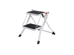 Escalera Plegable Acero 2 Peldaños Bloqueo Automático Antideslizante 150 Kg - Blanco Y Negro