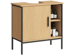 Móvel Lavatório 60x30x59,5cm Madeira/preto com Porta e Prateleira Ajustável para Lavatórios com Pedestal | S/MARCA
