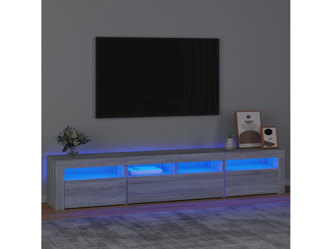 Vidaxl Móvel De Tv Com Luzes Led 210x35x40 Cm Sonoma Cinza
