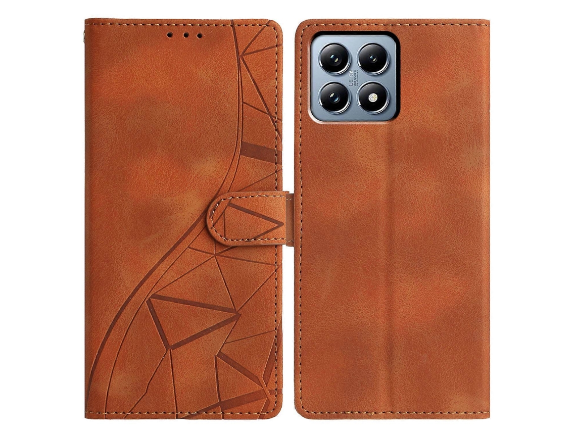 Capa Tipo Carteira Tkdaddy Para Xiaomi 15t Com Suporte E Estampa Triangular Em Couro, Capa Flip Marrom