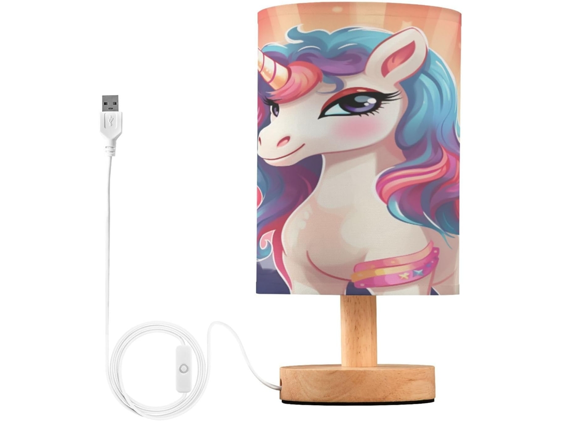 Luminária De Mesa Em Formato Cavalo Skyshu Pequena Led Usb Com Base Madeira Antiderrapante E Cúpula Que Não Agride Os