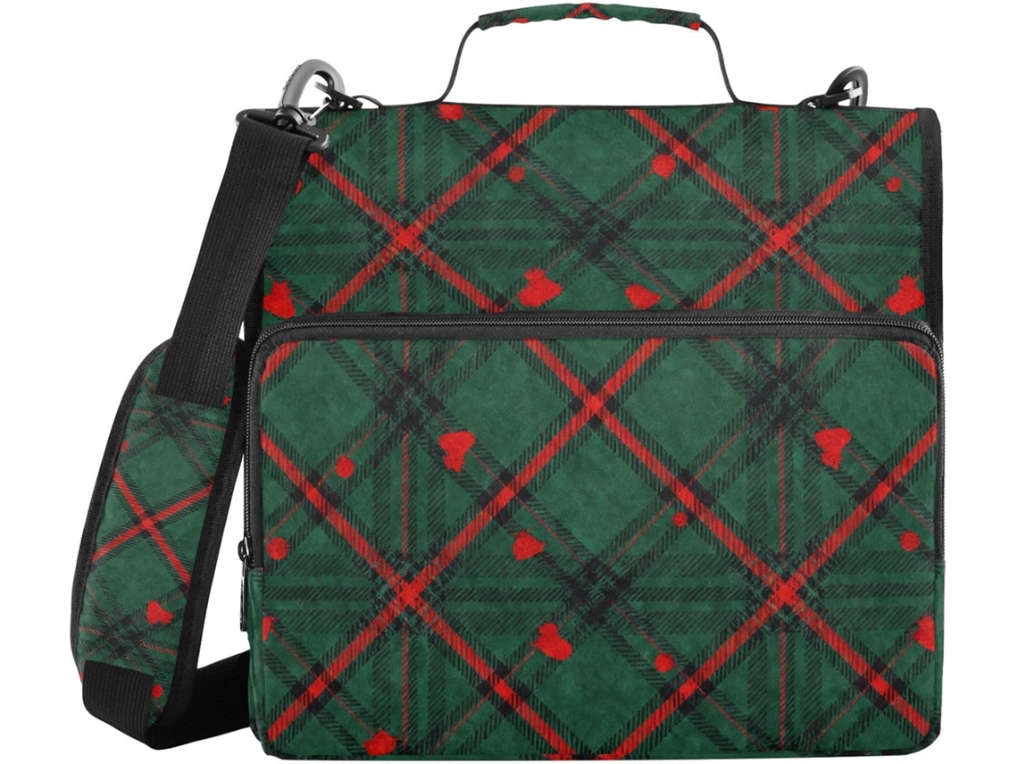 Pasta Organizadora Com 3 Argolas E Alça, Com Estampa De Coração Verde, Inclui Bolso Com Zíper, Ideal Organizar