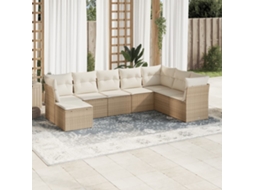 Vidaxl 8 Pcs Conjunto de Sofás P/ Jardim com Almofadões Vime Pe Bege