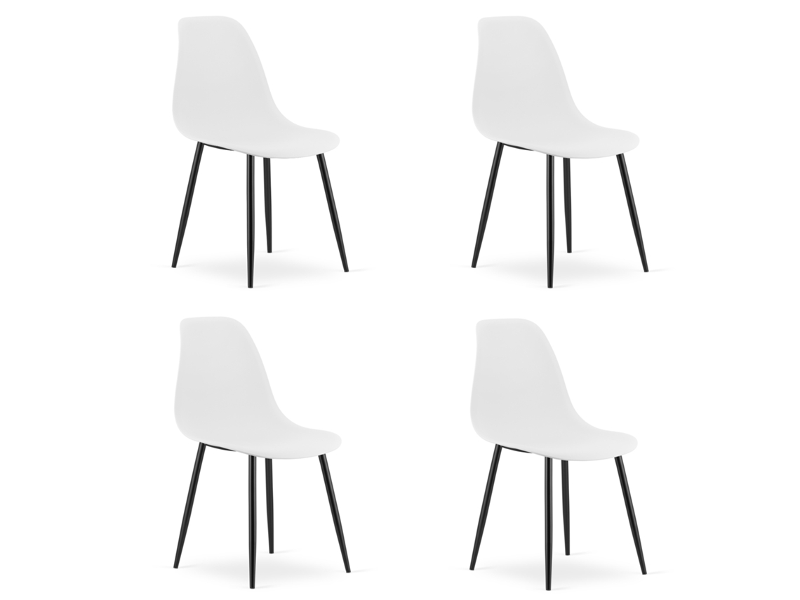 Cadeira De Jantar Conjunto De 4 Peças Kaleo Assento Branco, Pernas Pretas, Assento Ergonômico, Pés Niveladores Ajustáveis