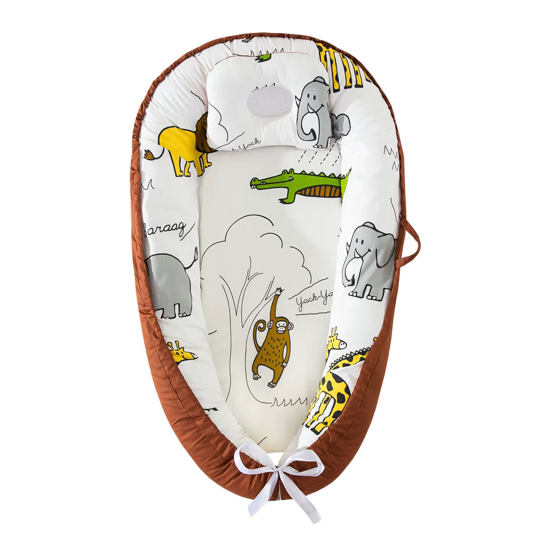 Ninho de Bebé EIFSON 0 24 Meses com Almofada Algodão Macio 85x55cm (castanho Macaco)