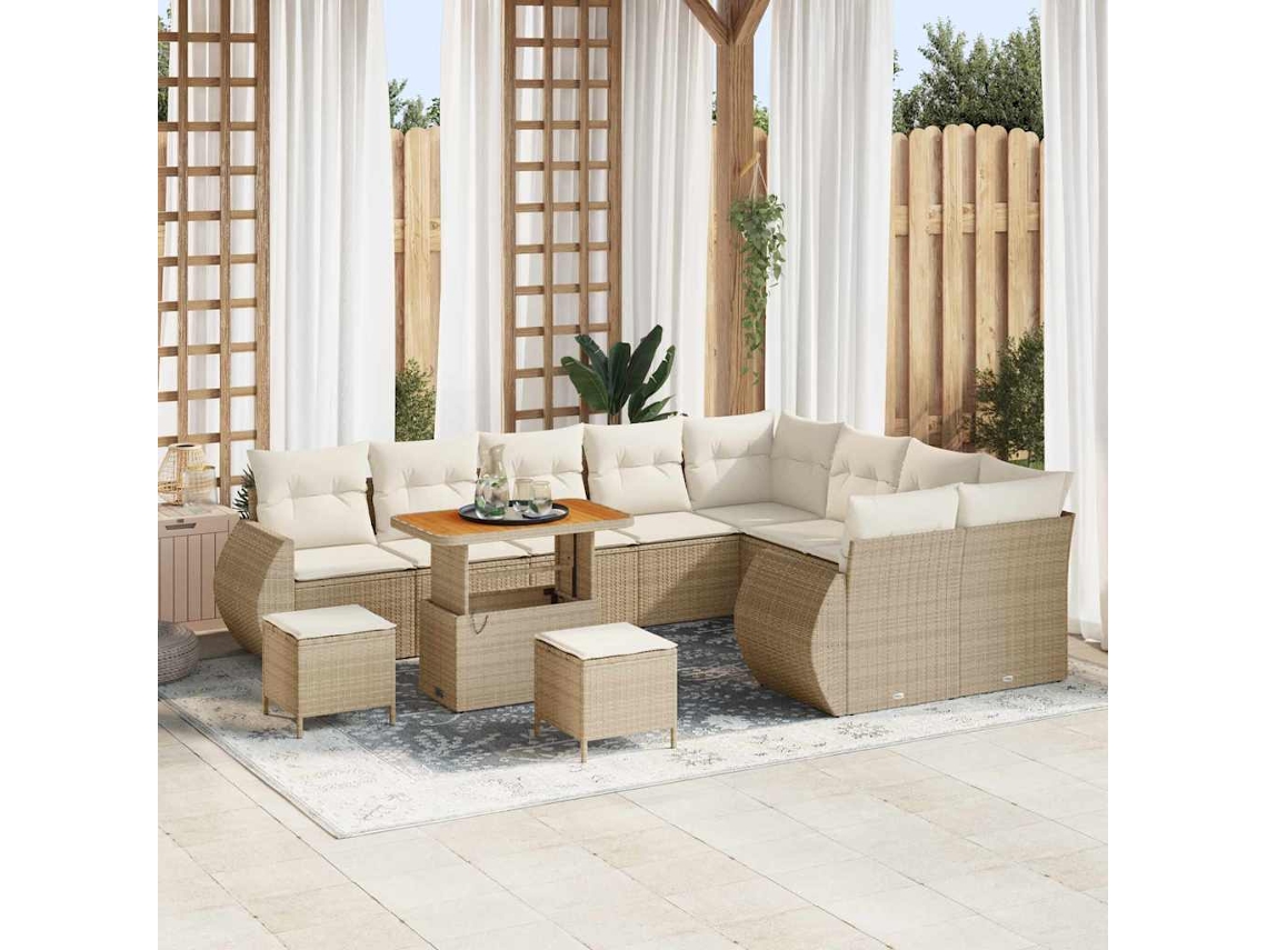 Vidaxl Conjunto De Sofá De Jardim 12 Unid. Bege Vime Pe