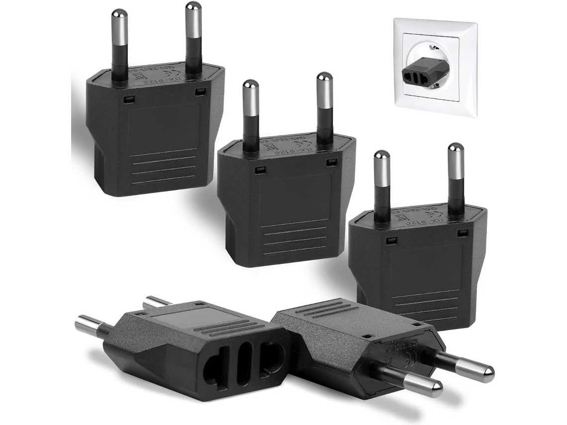 Conjunto De 5 Adaptadores Tomada Para Eua E Europa, Adaptador De Viagem Europeu Em Cobre Puro, Adaptador De Viagem Padrão Europeu Com 2 Pinos