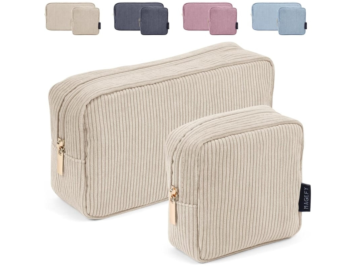 Bolsa De Maquiagem, 2 Peças Pequena Bolsa De Maquiagem De Corduroy Com Compartimentos Para Viagem (bege) Bege