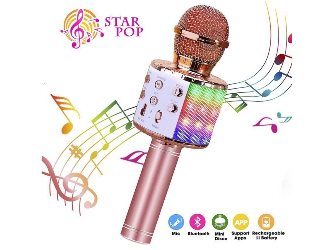Microfone de karaokê sem fio, microfone de karaokê portátil Bluetooth, compatível com Android/iOS/PC/smartphone Zgeer (ouro rosa)