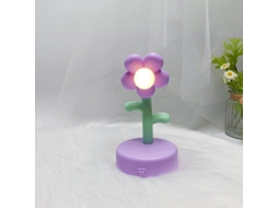 Luminária de mesa decorativa e portátil em formato de flor, ideal para escrivaninha ou quarto. Roxa