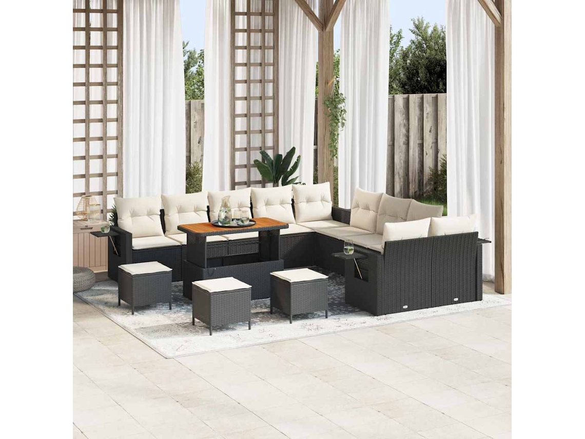 Vidaxl Conjunto de Sofá de Jardim 14 Pcs Preto Vime Pe
