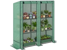 Mini Estufa com Prateleira de 3 Níveis. Cobertura Plástica. Resistente Aos Raios Uv. Portátil. Porta de Rolo. 144 X 48 X 152 Cm. Verde Ge