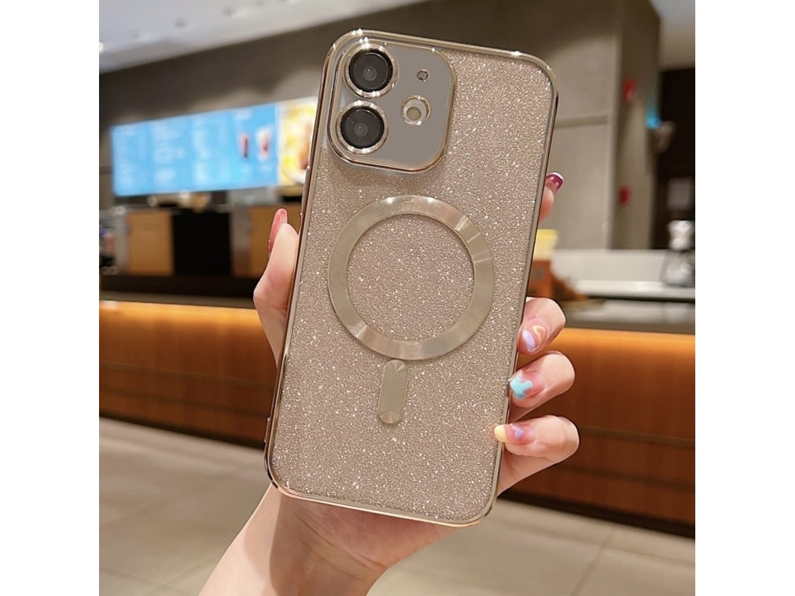 Capa De Tpu Para Iphone 12 - Glitter - Acabamento Eletroplástico - Magsafe