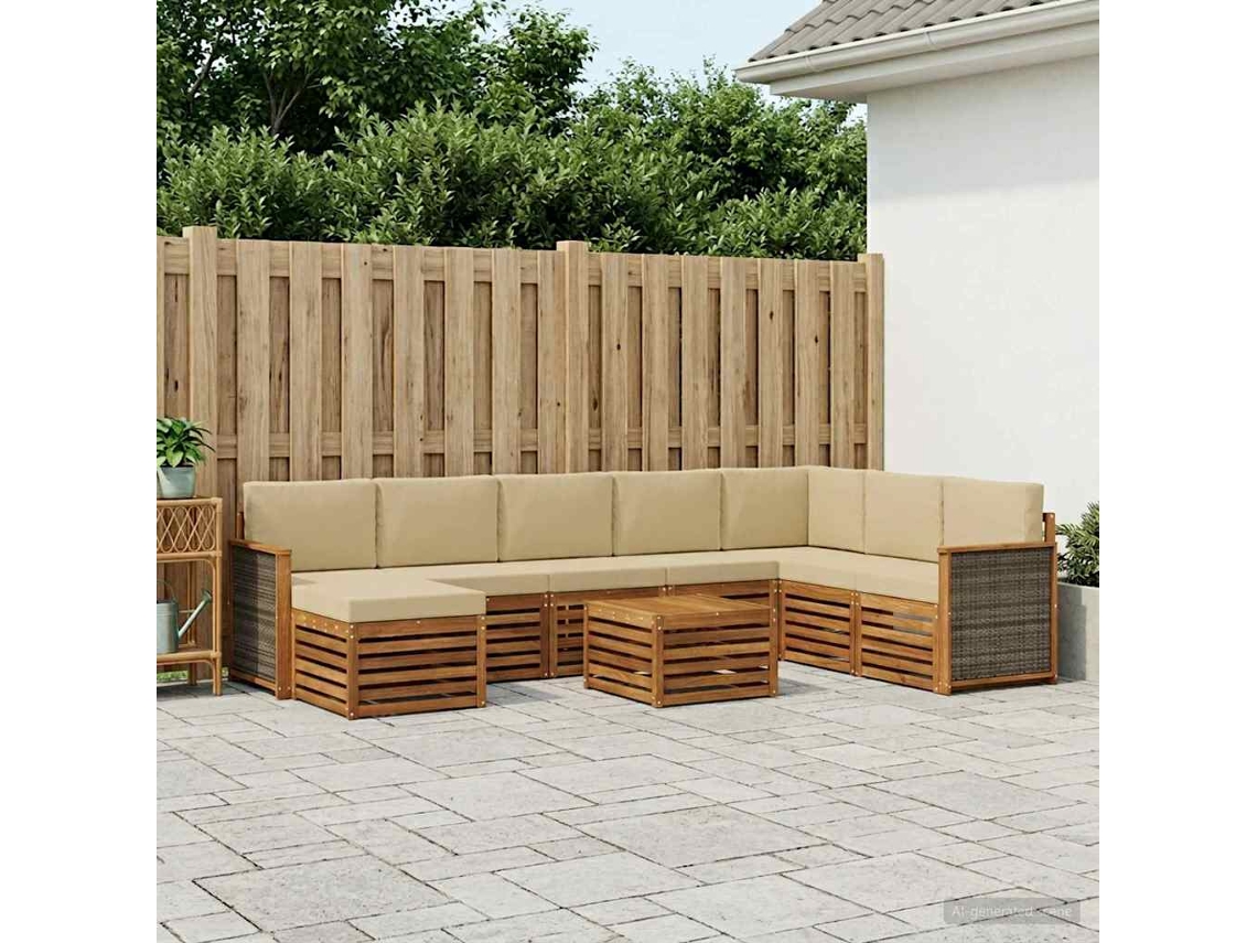 Vidaxl Conjunto De Sofás Para Exterior Com Almofada 7 Pcs Natural