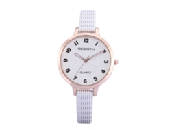 Relógio de Pulso Feminino Rebirth de Couro Pu com Números Árabes Quartzo Resistente À Água Branco