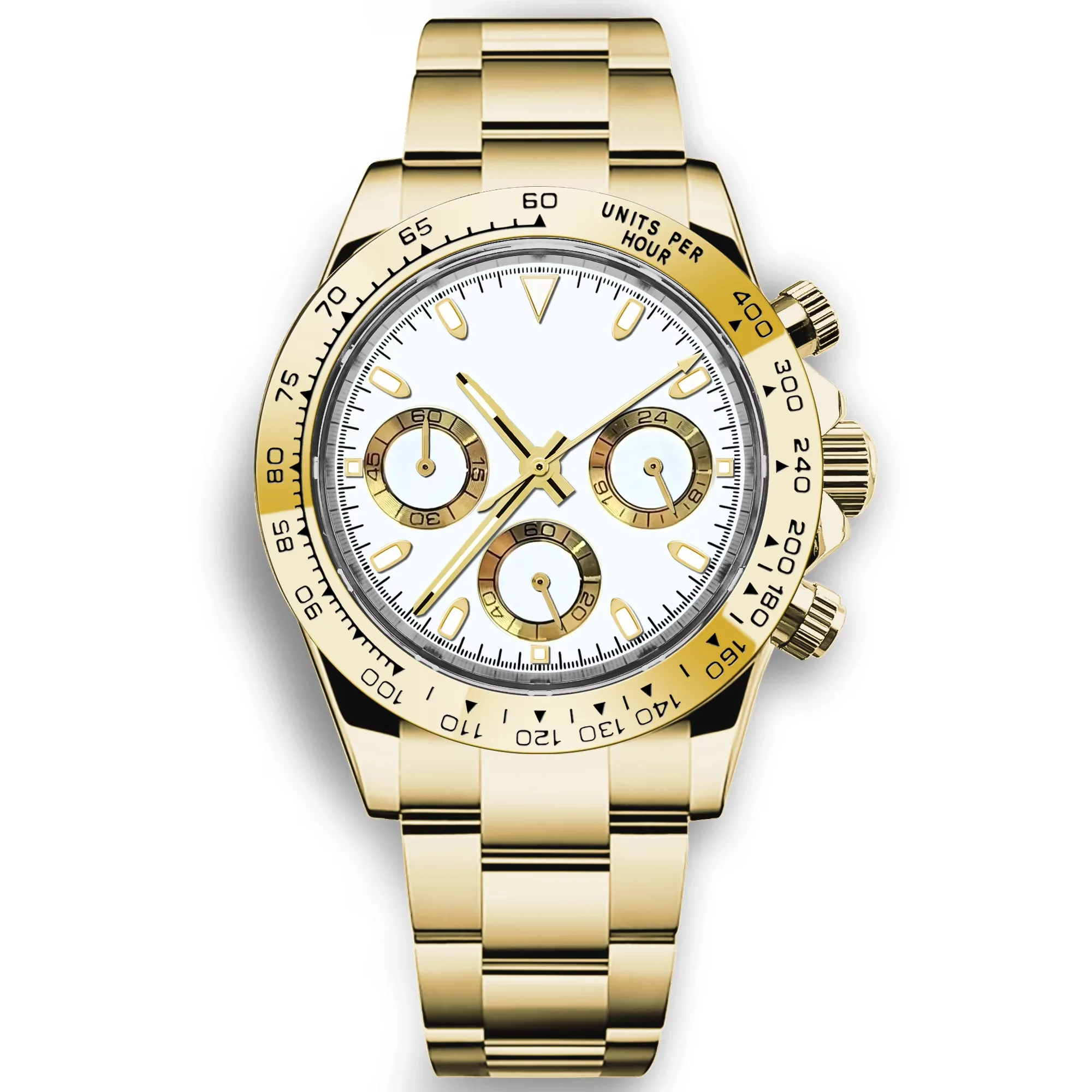 Relógio Masculino De Quartzo Dourado De 39 Mm, Modelo Esportivo Com Cristal De Safira.