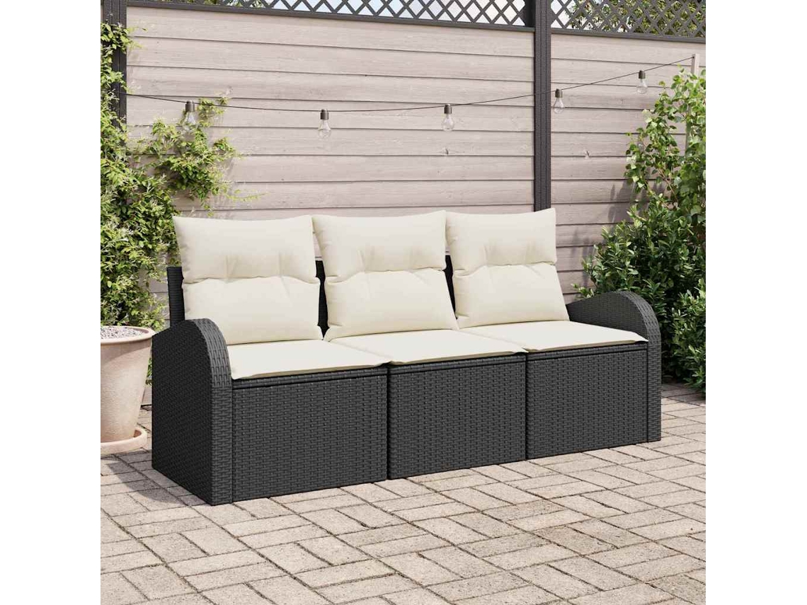 Vidaxl Conjunto De Sofá De Jardim 3 Unid. Preto E Branco
