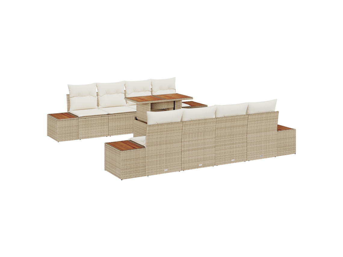Conjunto 9 Conjunto De Sofá De Jardim Vidaxl Bege Vime Pe (100 X 55 X 73 Cm)