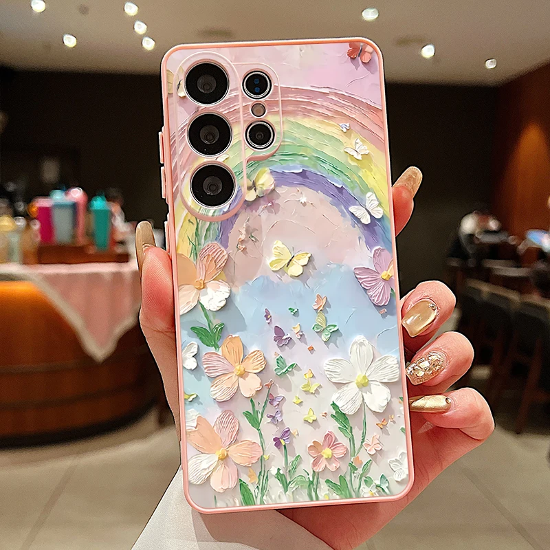 Capa Magnética Para Celular Galaxy S25 Com Pintura A Óleo Floral (rosa)