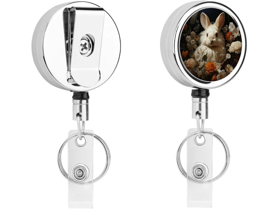 Porta Crachá de Metal com Desenho de Cor e Flor, Retrátil, Clipes Resistentes, Identificação Crachá Chaveiro