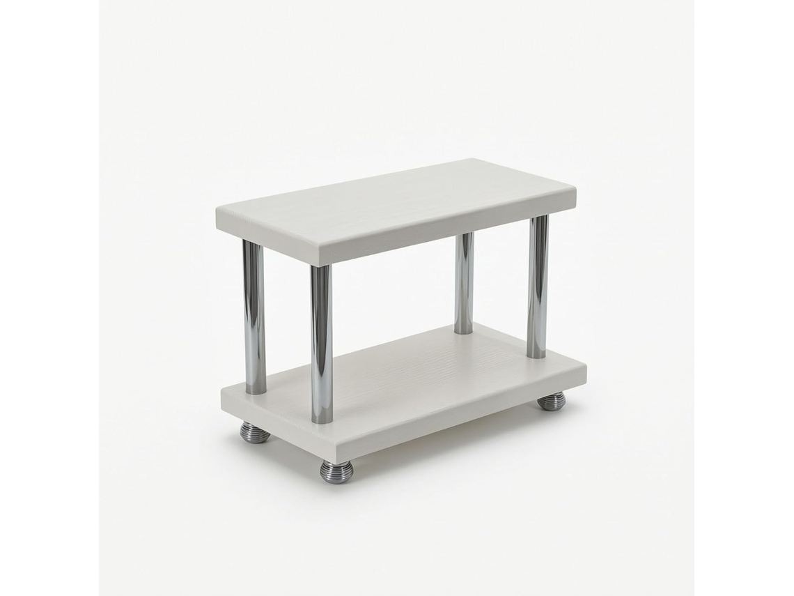 Organizador De Mesa Aberto Dois Níveis Com Prateleiras Madeira Para Lavatório, Branco Marfim, Pequeno