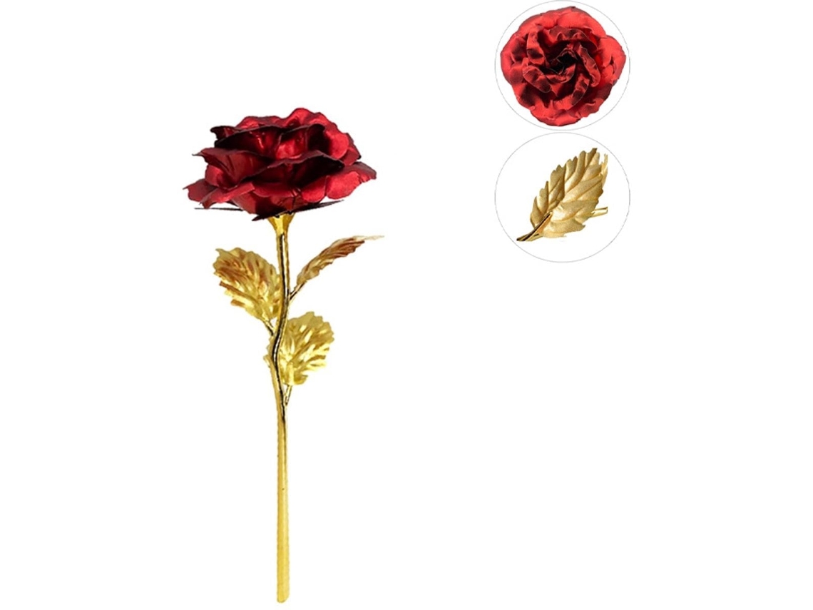 Rosa Artificial de Plastro, Rosa Vermelha, Flor Artificial, , 25 X 8 8 Cm BRILVIBERA (vermelho+ Dourado)