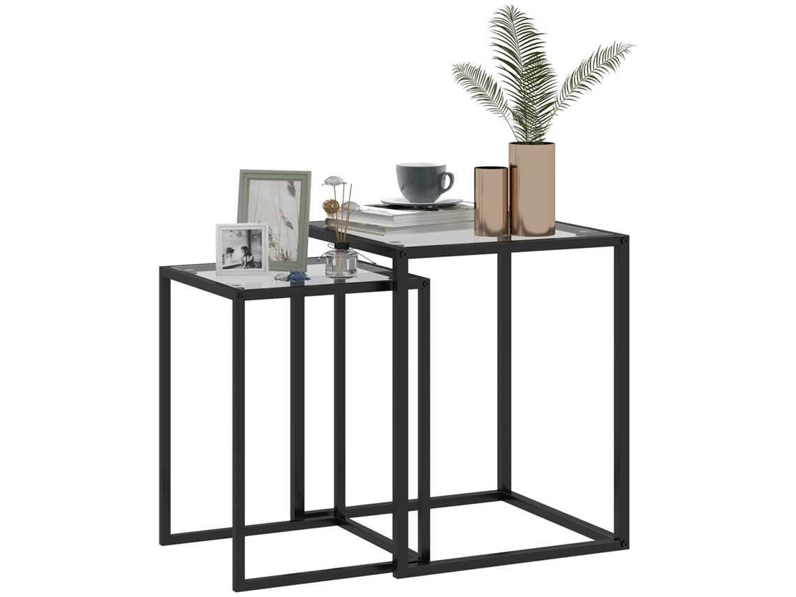 Conjunto de Duas Mesas Laterais/ Centro Empilháveis Aço Preto | SINI TECH STORE