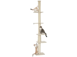 Árvore para Gatos, Altura Ajustável de 225 a 275 Cm, Base Estável, Dispositivo Anti tombamento, Revestimento em Pelúcia, Branco Creme ESSÊNCIACASA