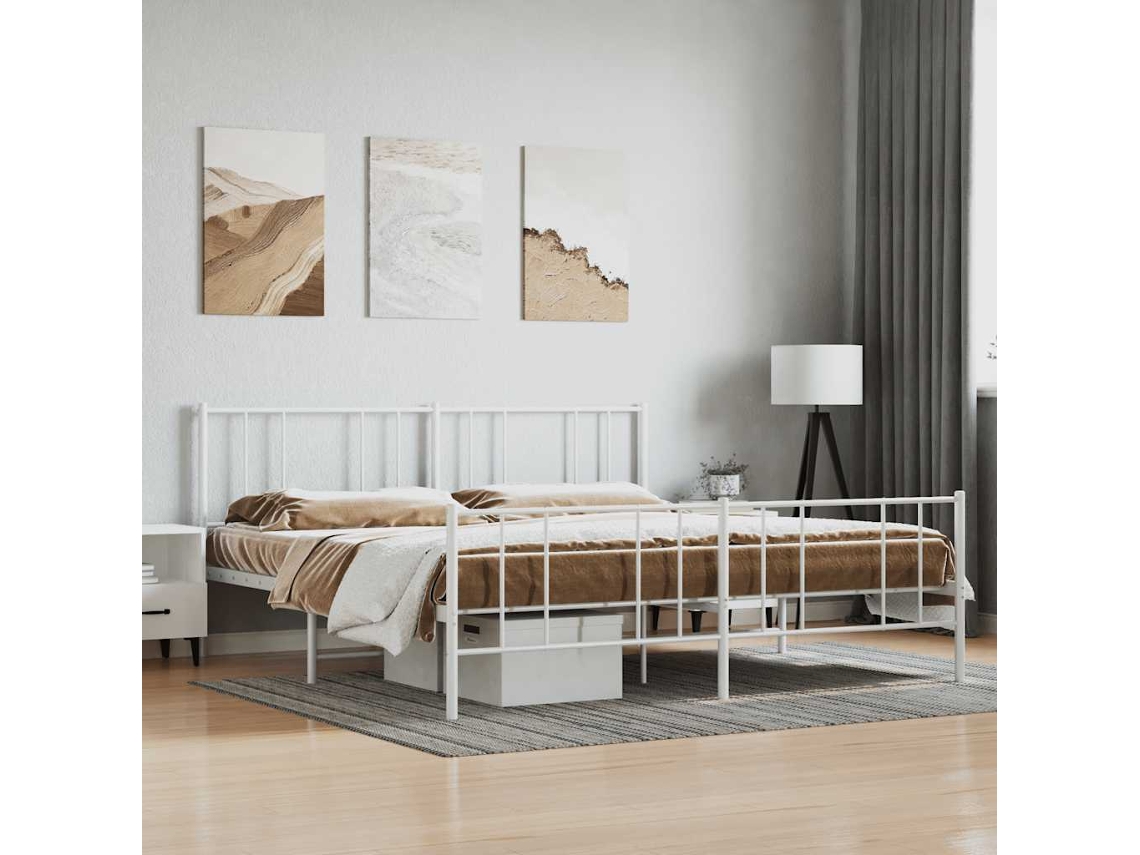 Vidaxl Estrutura De Cama Com Cabeceira E Pés 180x200 Cm Metal Branco