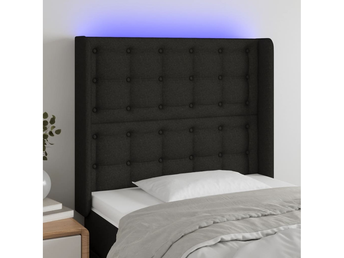 Vidaxl Cabeceira De Cama C/ Luzes Led Tecido 103x16x118/128 Cm Preto