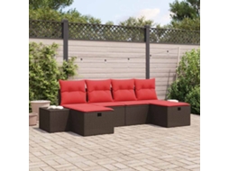 Vidaxl Conjunto De Sofá De Jardim 6 Unid. Castanho Vime Pe