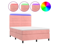 Cama Box Spring C/ Colchão/led 140x200 Cm Veludo Rosa MAISON EXCLUSIVE